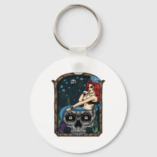 Spooky Halloween Punk Goth Skull Mermaid Keychain