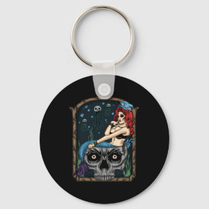 Spooky Halloween Punk Goth Skull Mermaid Keychain