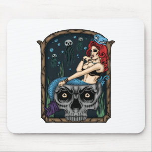 Spooky Halloween Punk Goth Skull Mermaid  Mouse Pad