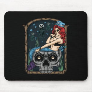 Spooky Halloween Punk Goth Skull Mermaid  Mouse Pad