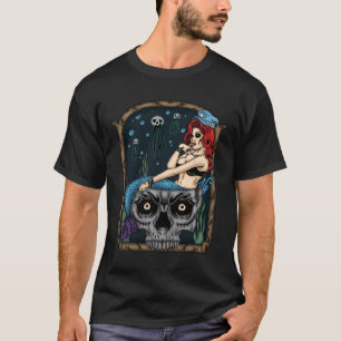 Spooky Halloween Punk Goth Skull Mermaid T-Shirt