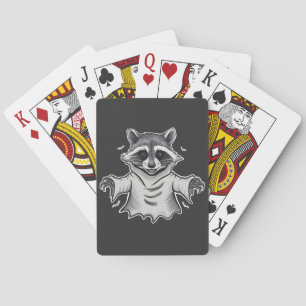 Spooky Halloween Raccoon Trash Panda Ghost Playing Cards