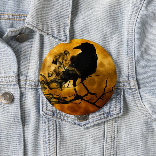 Spooky Halloween Raven in Dead Tree 4 Inch Round Button (In Situ)