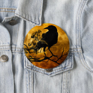 Spooky Halloween Raven in Dead Tree 4 Inch Round Button