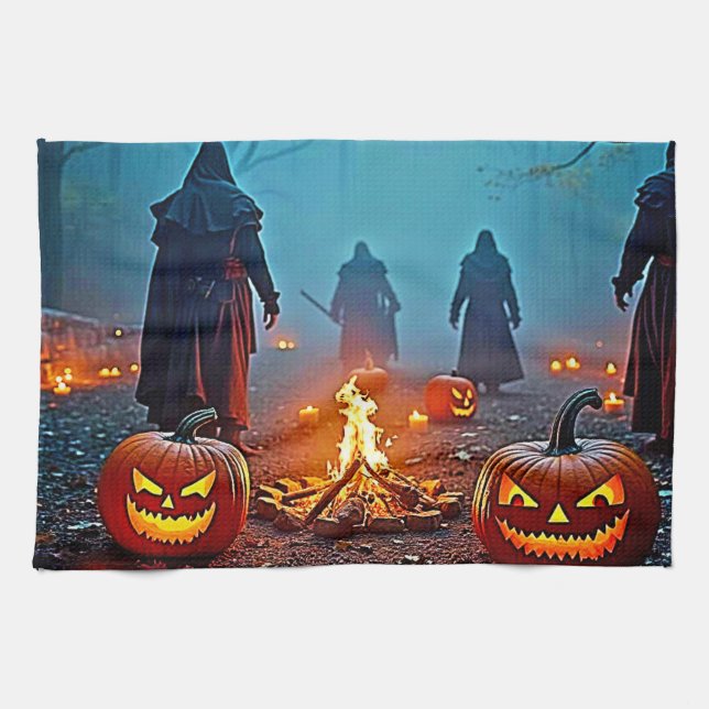 Spooky Halloween Ritual Design Kitchen Towel (Horizontal)
