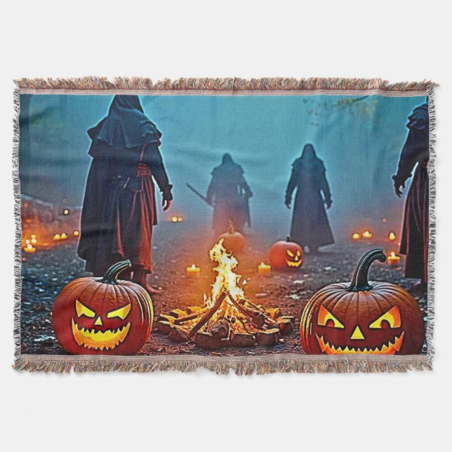 Spooky Halloween Ritual Design Throw Blanket (Front)