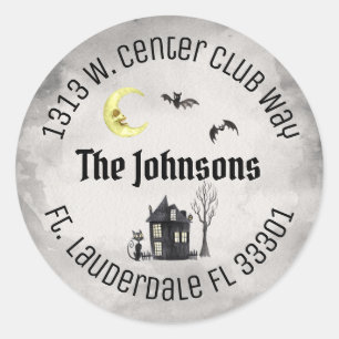 Spooky Halloween Round Black Return Address Labels