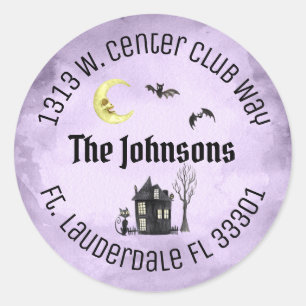Spooky Halloween Round Purple Address Labels