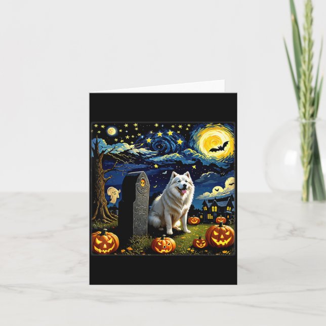 Spooky Halloween Samoyed Dog Starry Night Card (Front)
