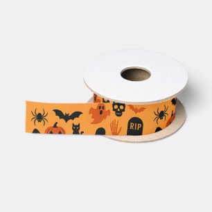 Spooky Halloween Satin Ribbon – Black & Orange