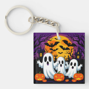 Spooky Halloween Scene with Ghosts Keychain