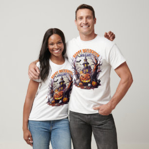 Spooky Halloween Scene with Pumpkins Haunted House T-Shirt