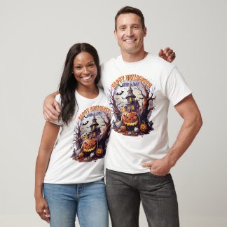 Spooky Halloween Scene with Pumpkins Haunted House T-Shirt