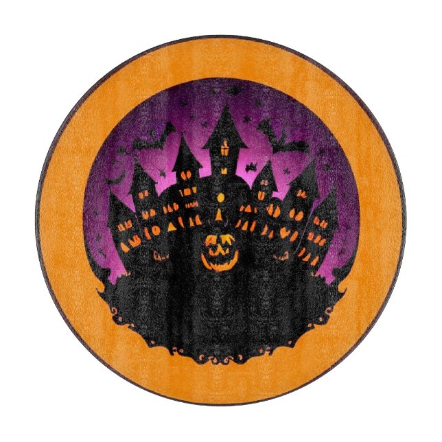 Spooky Halloween Silhouette Of A Haunted Castle Cutting Board (Front)