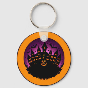 Spooky Halloween Silhouette Of A Haunted Castle Keychain