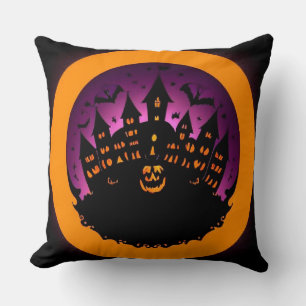 Spooky Halloween Silhouette Of A Haunted Castle Throw Pillow