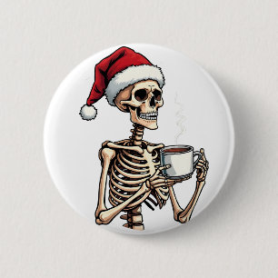 Spooky Halloween Sipping Coffee Christmas Santa 2 Inch Round Button