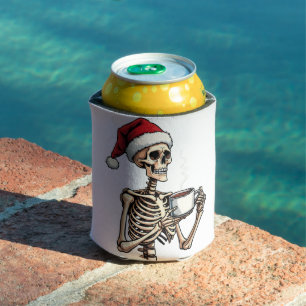 Spooky Halloween Sipping Coffee Christmas Santa  Can Cooler