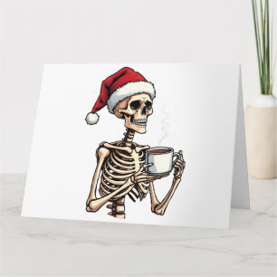 Spooky Halloween Sipping Coffee Christmas Santa Card
