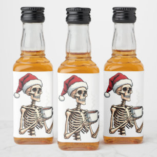 Spooky Halloween Sipping Coffee Christmas Santa Liquor Bottle Label