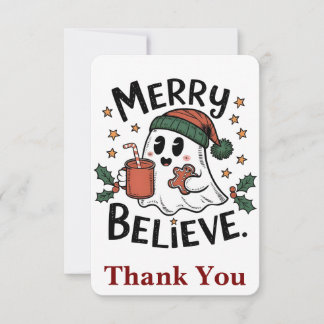 Spooky Halloween Sipping Coffee Christmas Santa Pe Thank You Card