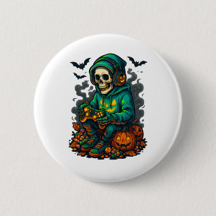 Spooky Halloween Skeleton Gamer Funny Video Gaming 2 Inch Round Button