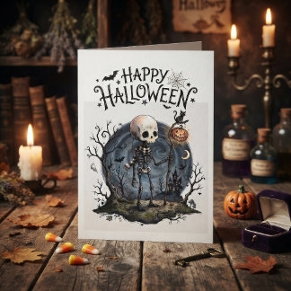 Spooky Halloween Skeleton & Jack-o'-Lantern Card
