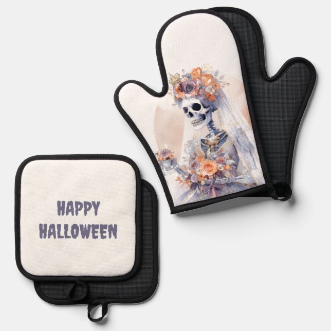 Spooky Halloween Skeleton Oven Mitt and Pot Holder Oven Mitt & Pot Holder Set (Front/Back)