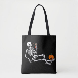 Spooky Halloween Skeleton Sippin Pumpkin Spice Tote Bag