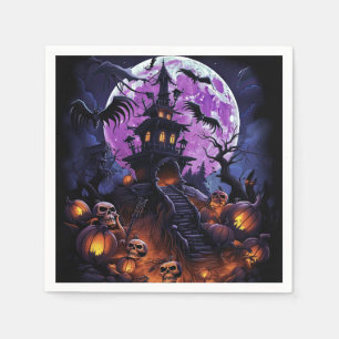 Spooky Halloween Skeleton Skull Haunted House  Napkin