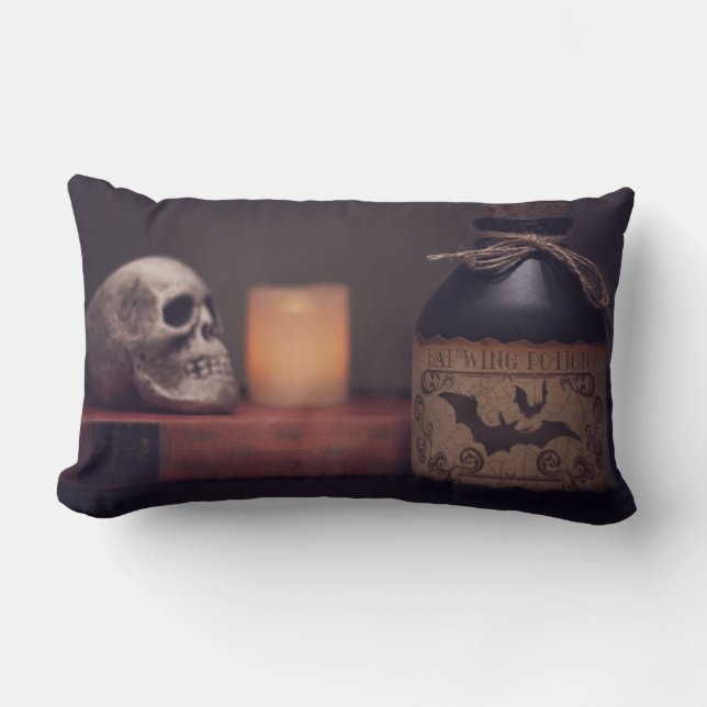 Spooky Halloween Skull and Jug Lumbar Pillow (Front)
