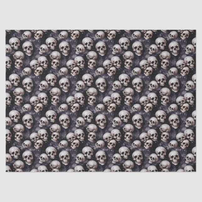 Spooky Halloween Skulls on a Galaxy Background Tissue Paper (Front)