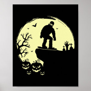 Spooky Halloween Snowboarding Full Moon Snowboarde Poster