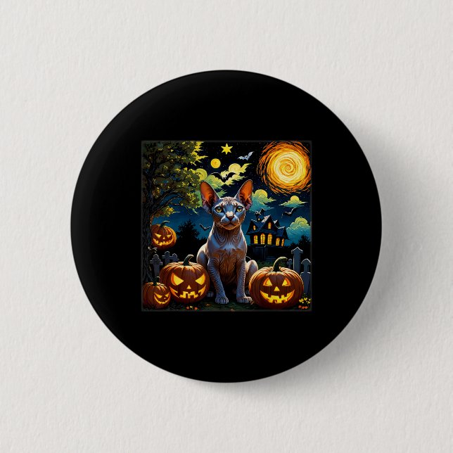 Spooky Halloween Sphynx Starry Night  2 Inch Round Button (Front)