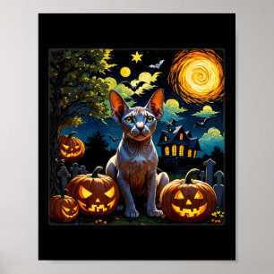 Spooky Halloween Sphynx Starry Night Poster
