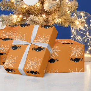 Spooky Halloween Spider Illustration Wrapping Paper