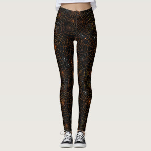 Spooky Halloween Spider Web Black Orange White Leggings
