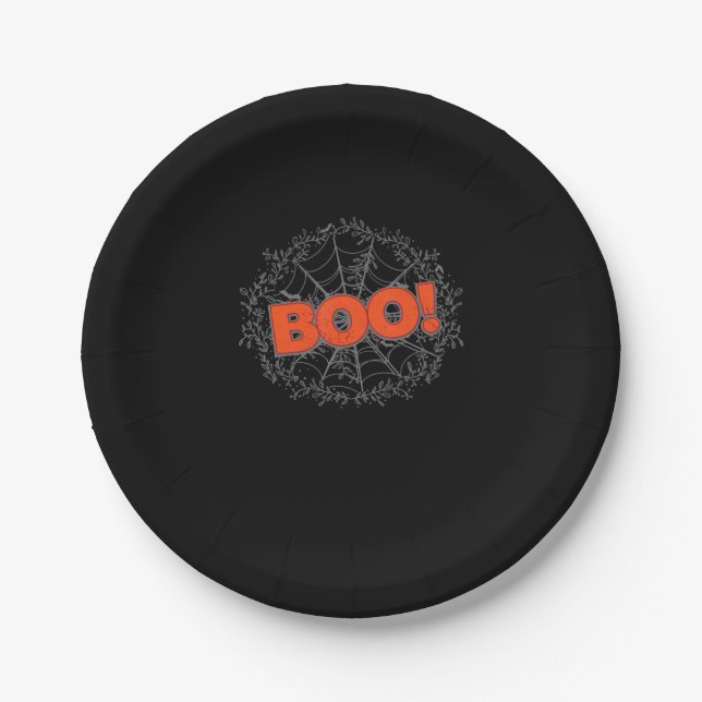 Spooky Halloween Spider Web Boo Gift Idea Paper Plate (Front)