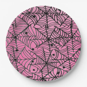 Spooky Halloween Spider Webs on Pink Paper Plate