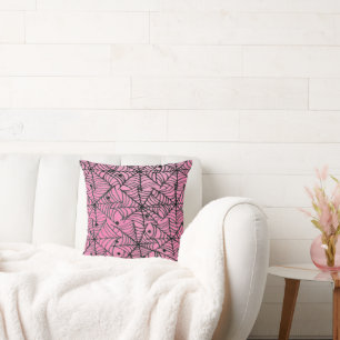 Spooky Halloween Spider Webs on Pink Throw Pillow
