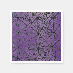 Spooky Halloween Spider Webs on Purple Napkin