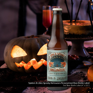 Spooky Halloween Spiders & Lily Victorian Vintage Beer Bottle Label