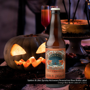 Spooky Halloween Spiders & Lily Victorian Vintage Beer Bottle Label