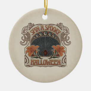 Spooky Halloween Spiders & Lily Victorian Vintage Ceramic Ornament
