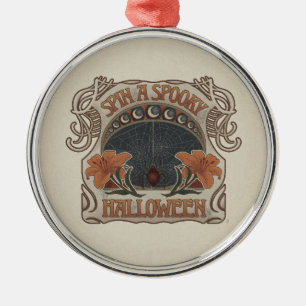 Spooky Halloween Spiders & Lily Victorian Vintage Metal Ornament