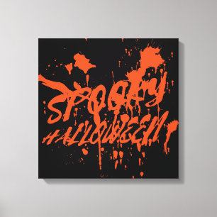Spooky Halloween Splash Retro Red Orange Horror Canvas Print