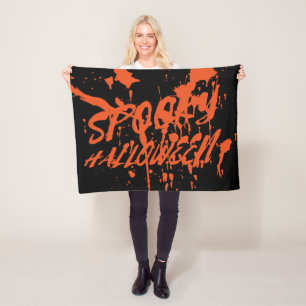 Spooky Halloween Splash Retro Red Orange Horror Fleece Blanket