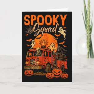 Spooky Halloween Squad Skeleton Driving Firetruck Card