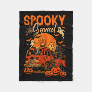 Spooky Halloween Squad Skeleton Driving Firetruck Fleece Blanket
