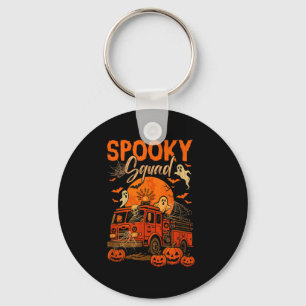 Spooky Halloween Squad Skeleton Driving Firetruck Keychain